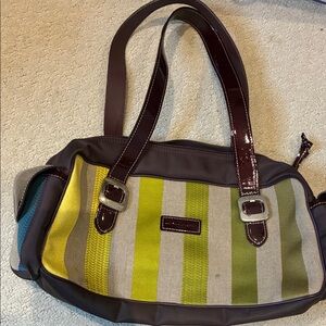 Longchamp Elegant Striped Women's Shoulder Bag with Leather Pockets and Straps👝